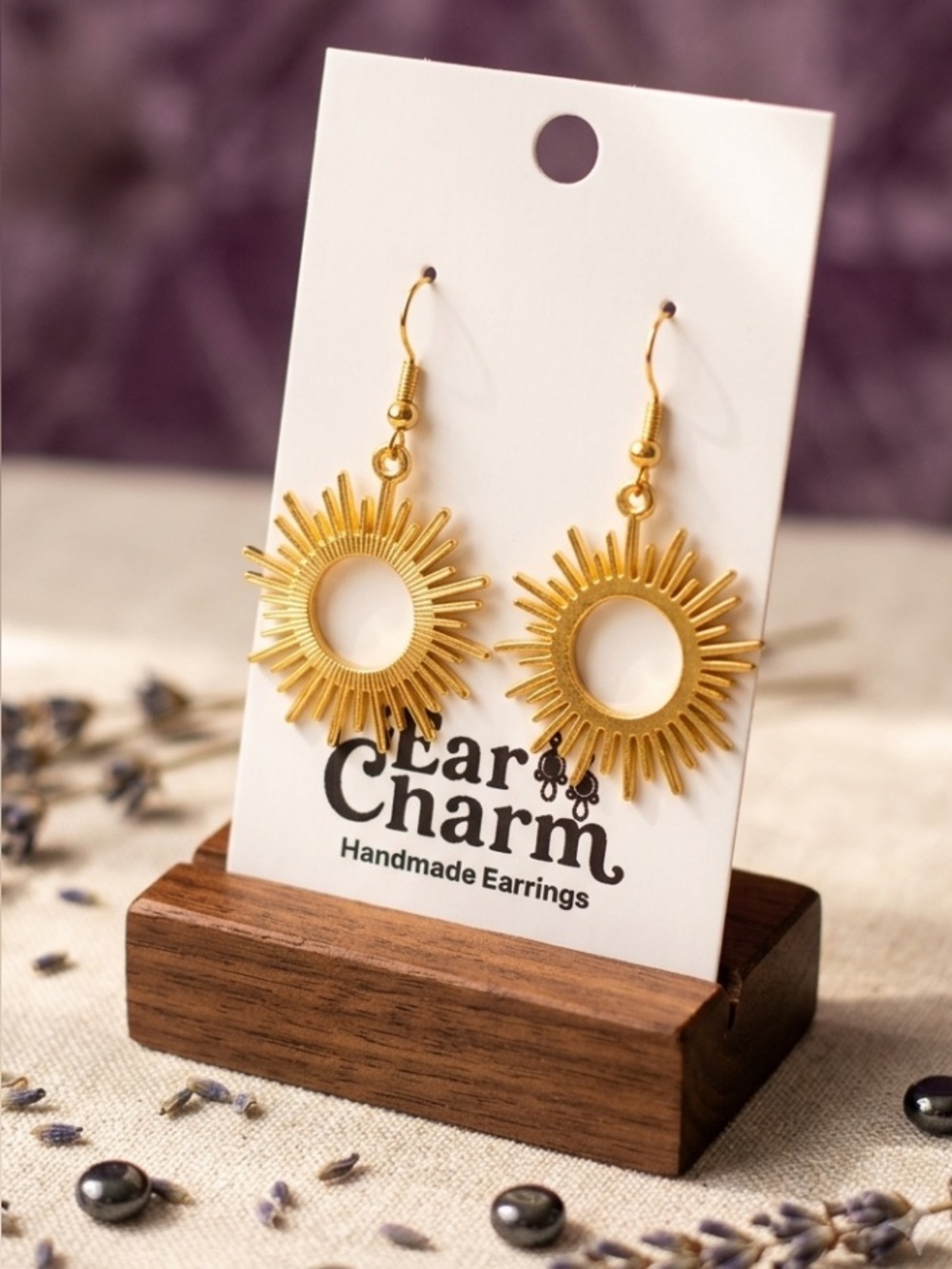 New- Gold Sunburst Star Dangle Earrings